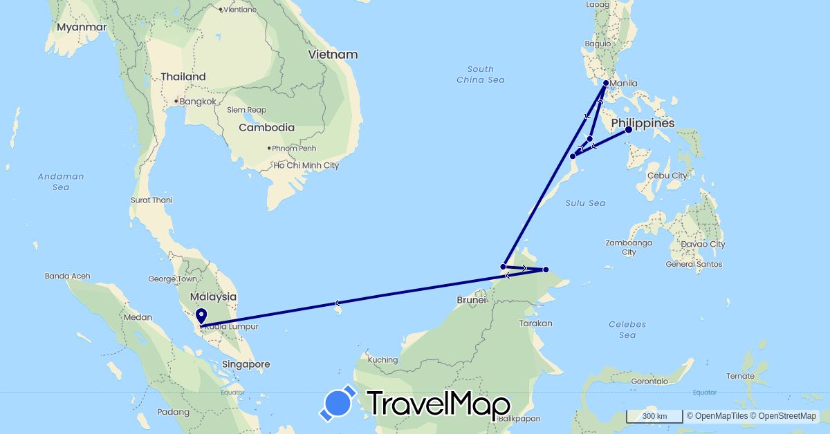 TravelMap itinerary: driving in Malaysia, Philippines (Asia)