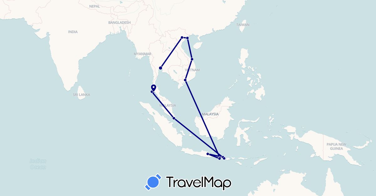 TravelMap itinerary: driving in Indonesia, Singapore, Thailand, Vietnam (Asia)